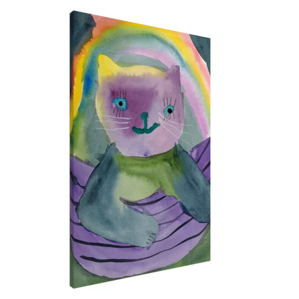 Cat on a Purple Pirate's Boat on Canvas