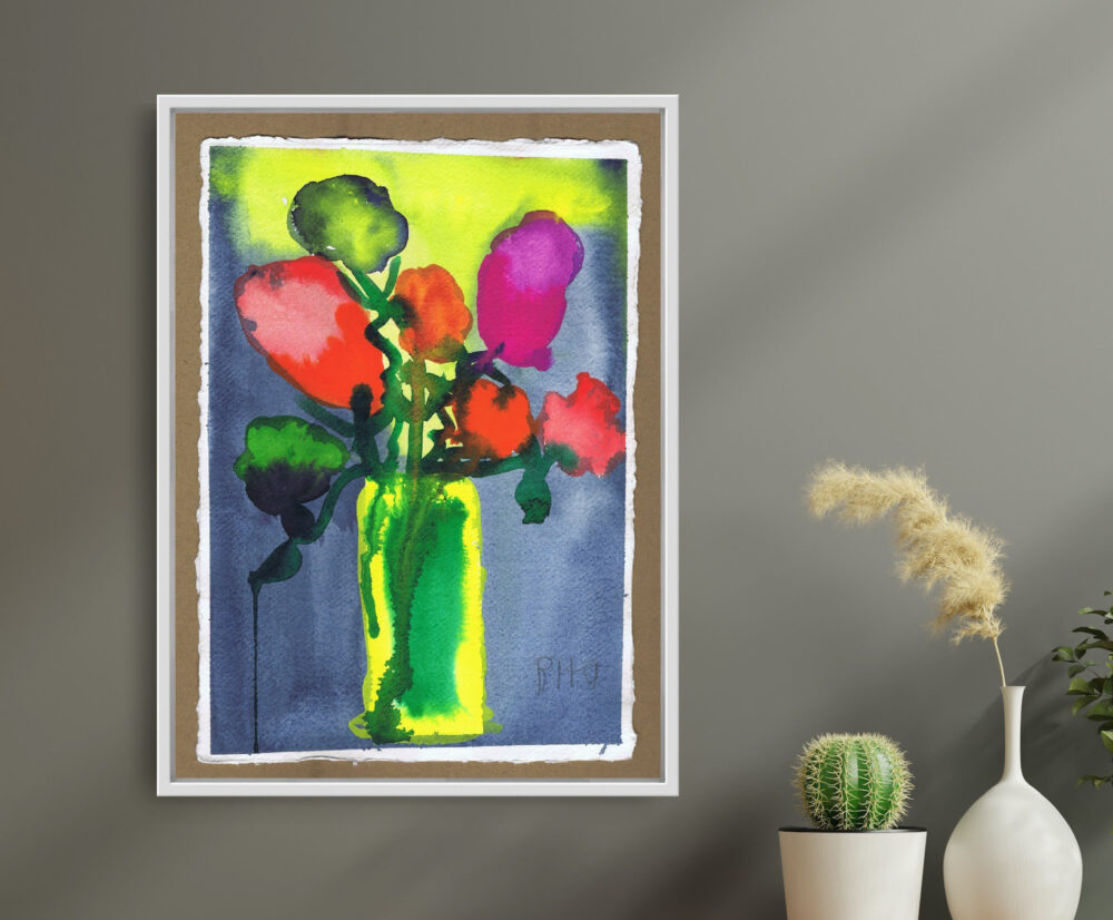 Rita Winkler's Painting: Vibrant Flowers on Deckle-Edged Paper