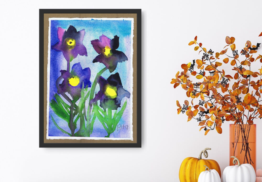 Rita Winkler's Painting: Prairie Crocuses on Deckle‑Edged Paper – Semi‑Glossy Paper Poster