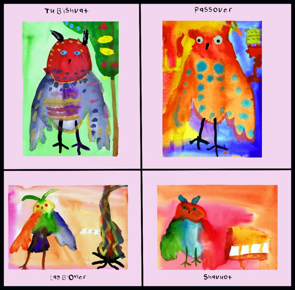 Jewish Holiday Greeting Cards – Featuring Rita’s Owl Collection (Pack of 8 and 16)