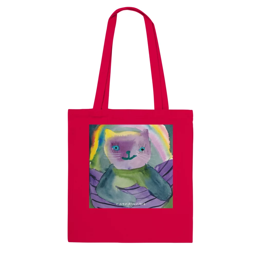 Cat Sitting in a Purple Pirate’s Boat Classic Red Tote Bag