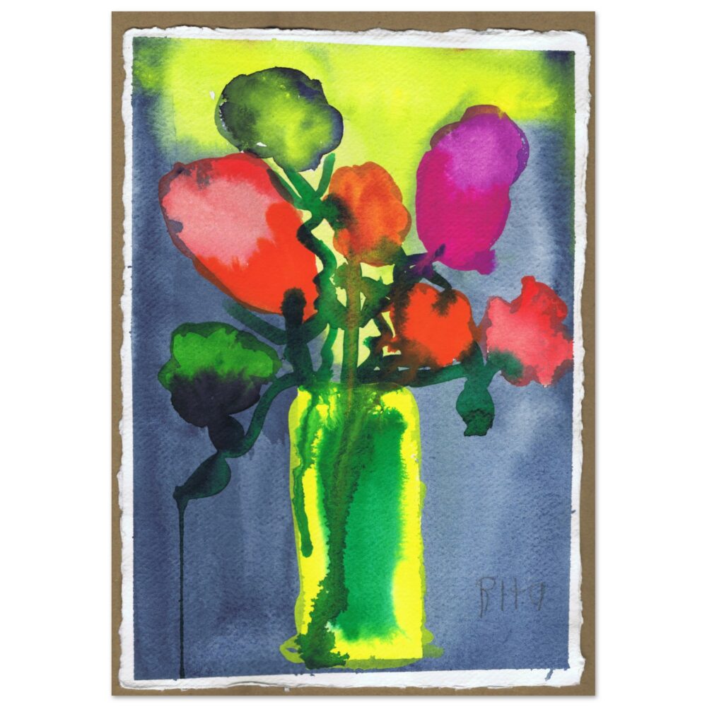 Rita Winkler's Painting: Vibrant Flowers on Deckle-Edged Paper