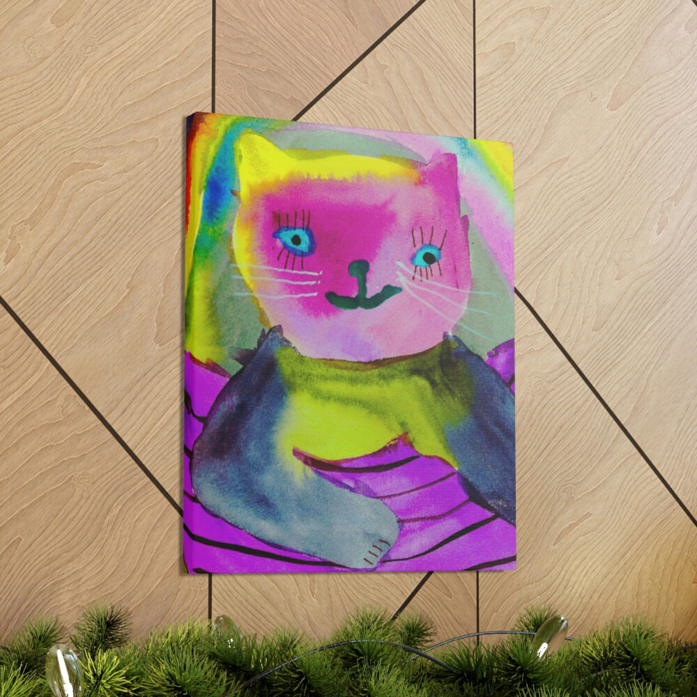 Cat in a Purple Pirate Boat on Canvas