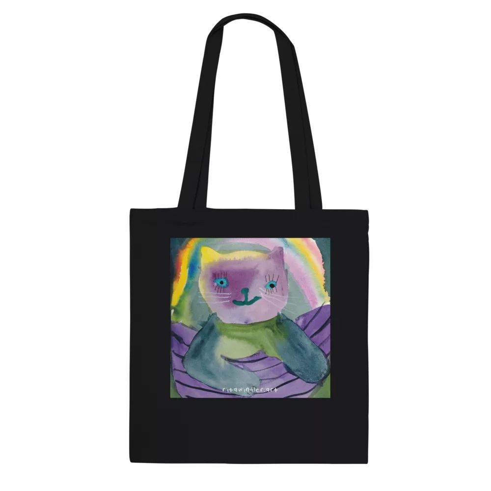 Cat Sitting in a Purple Pirate’s Boat Classic Black Tote Bag