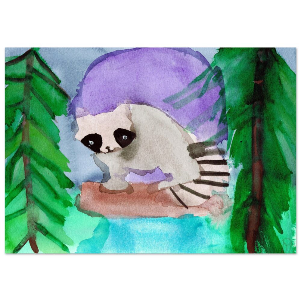 Rita Winkler's Painting: Raccoon Crossing a River - Semi-Glossy Paper Poster