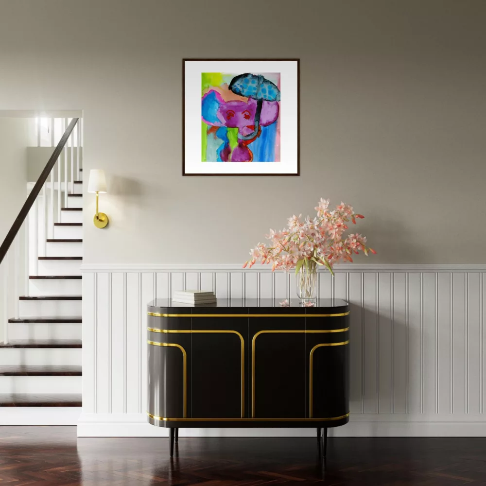 Rita Winkler's Painting: Elephant with Umbrella Framed Print