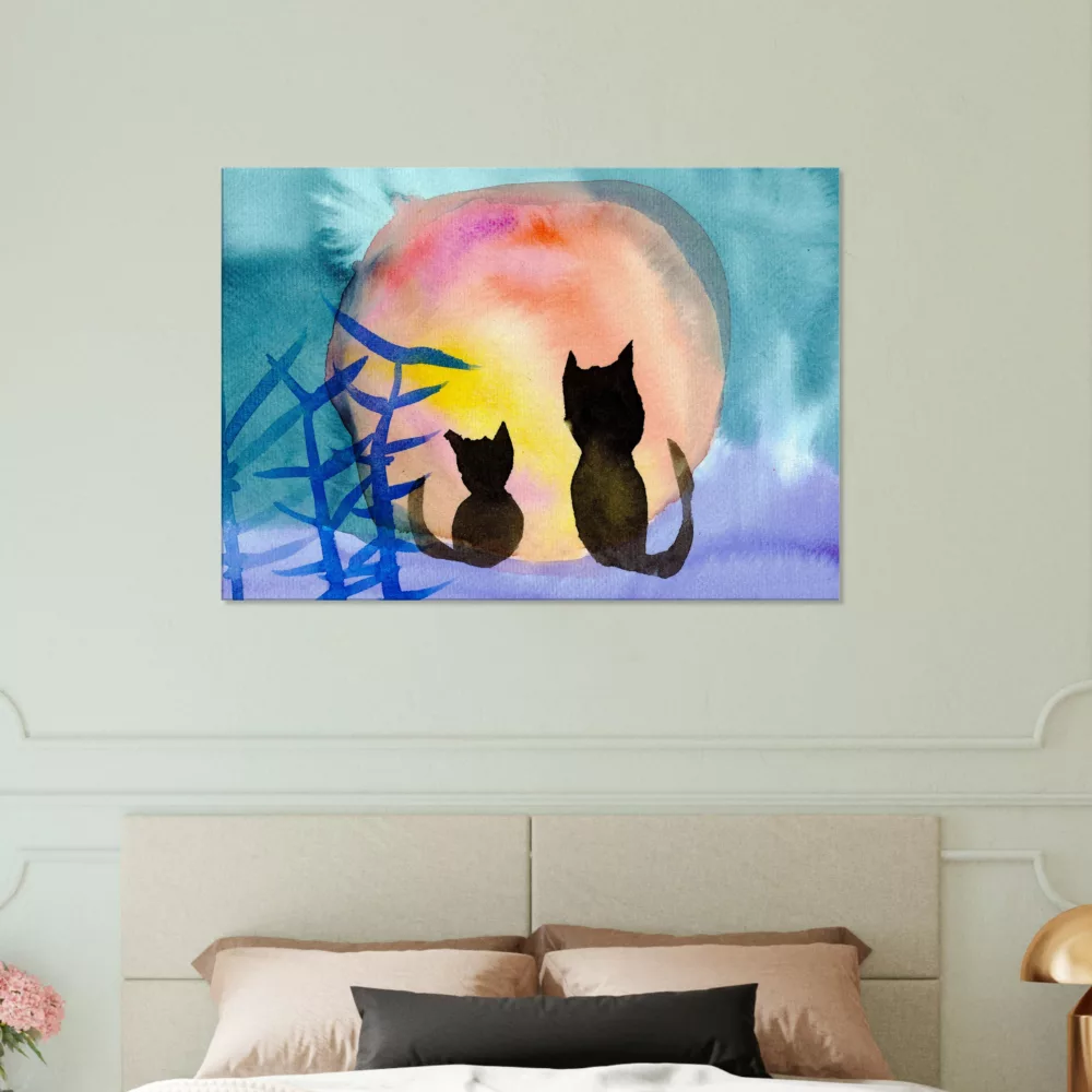 Rita Winkler's Painting: Cats in Moonlight on Canvas