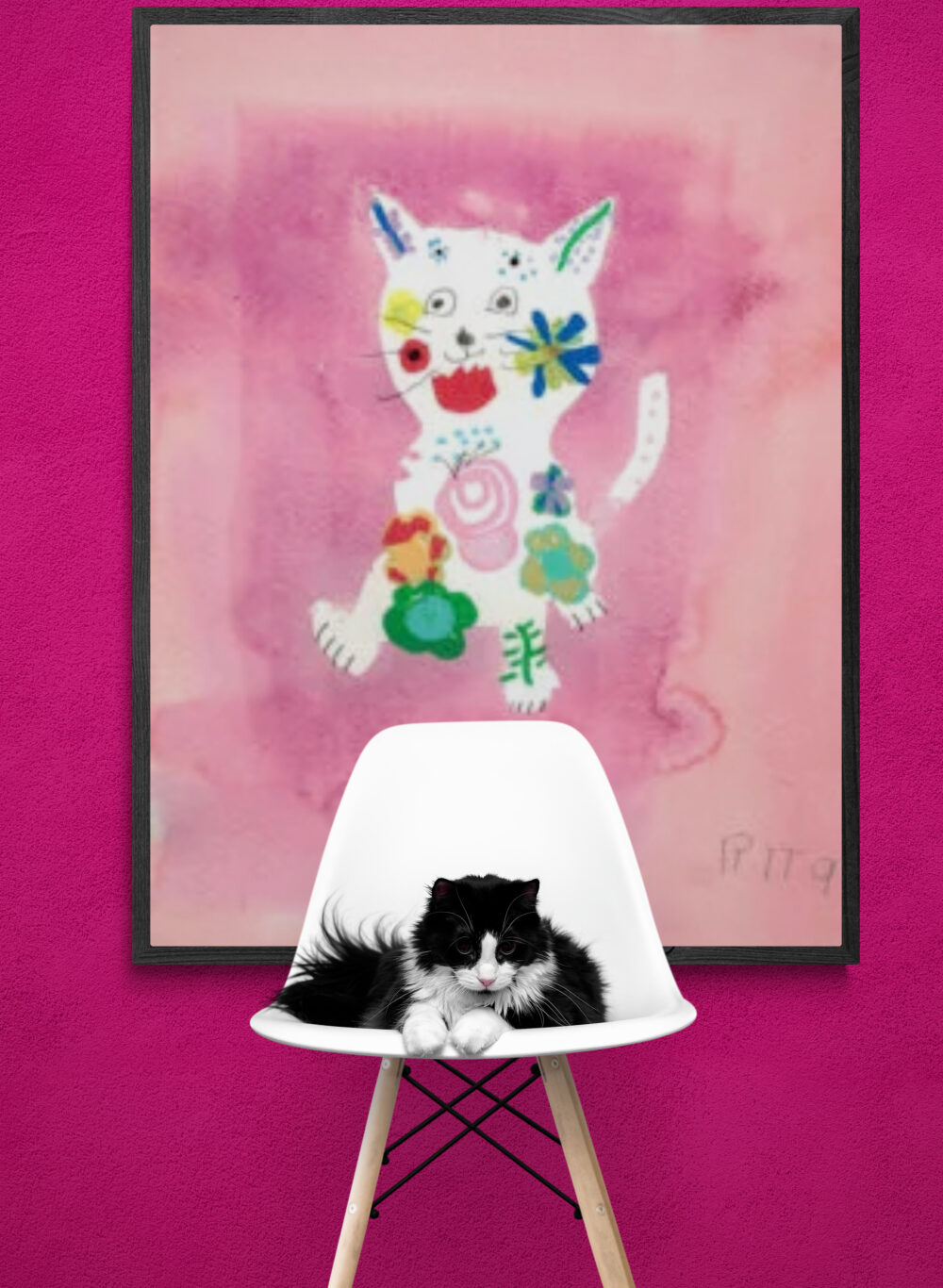 Rita Winkler's Painting:  Flower Cat - Semi-Glossy Paper Poster