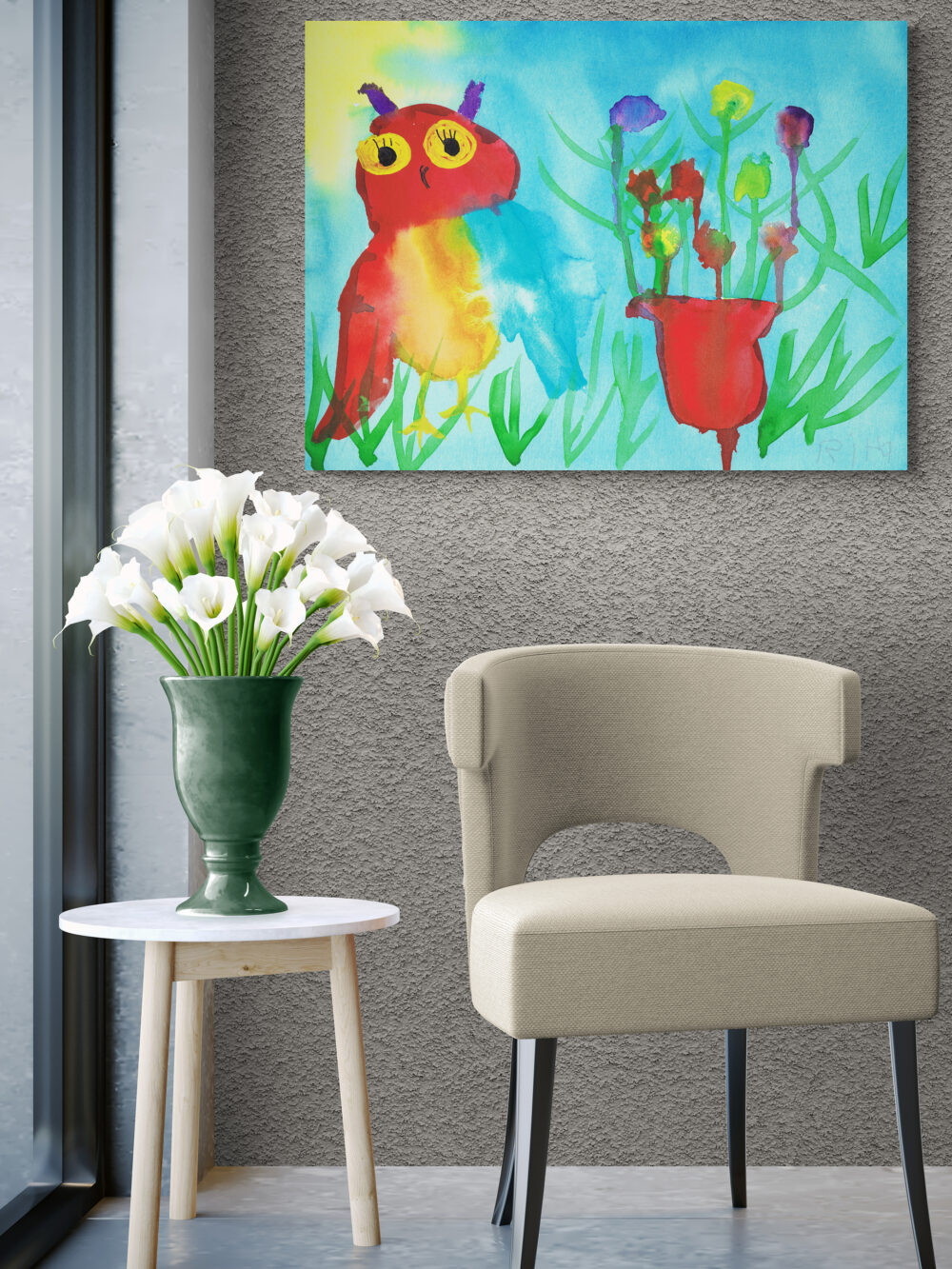 Rita Winkler's Painting: Spring Owl - Semi-Glossy Paper Poster