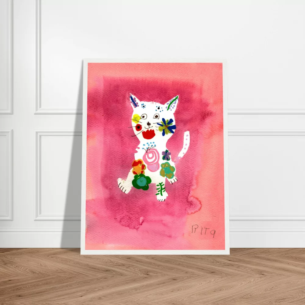 Rita Winkler's Painting: Flower Cat Framed Print