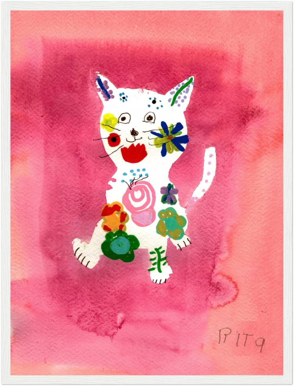 Rita Winkler's Painting: Flower Cat Framed Print