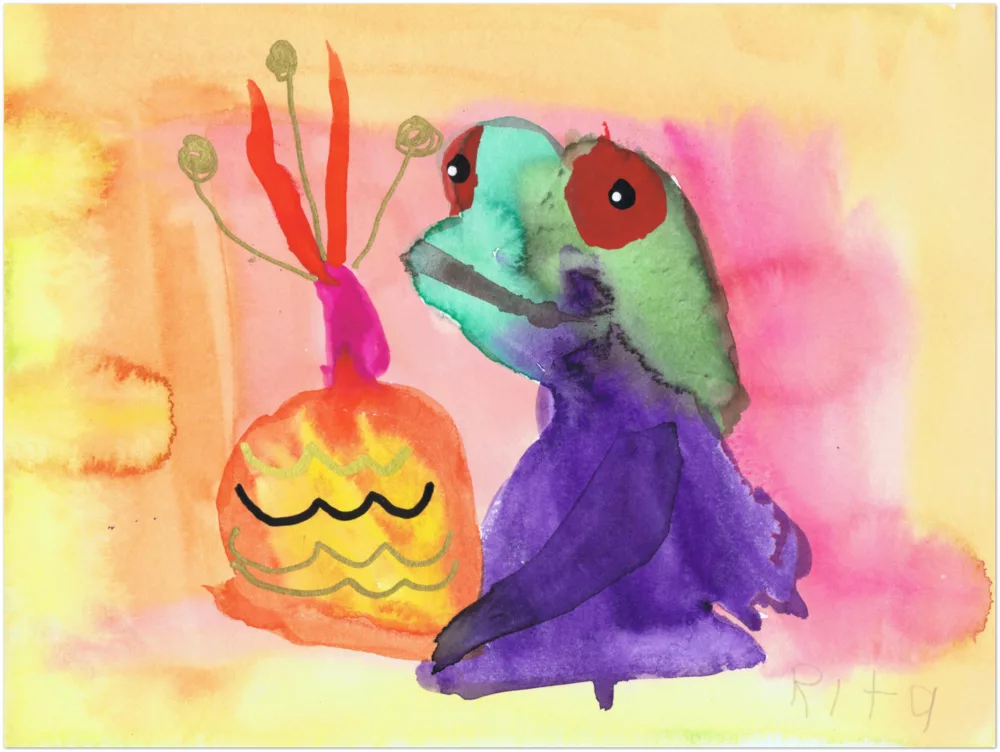 Rita Winkler's Painting: Frog's Birthday Bash