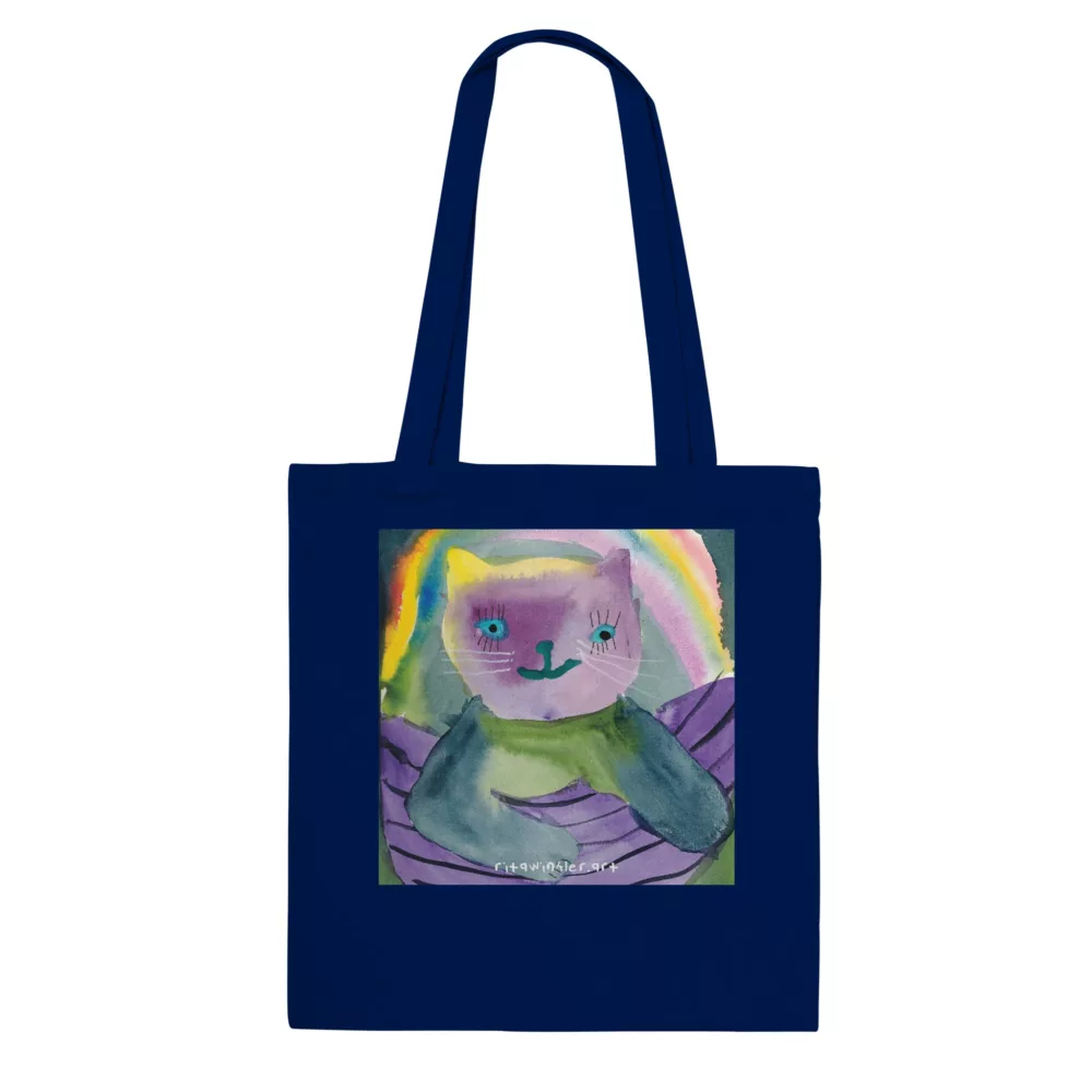 Cat Sitting in a Purple Pirate’s Boat Classic Navy Tote Bag